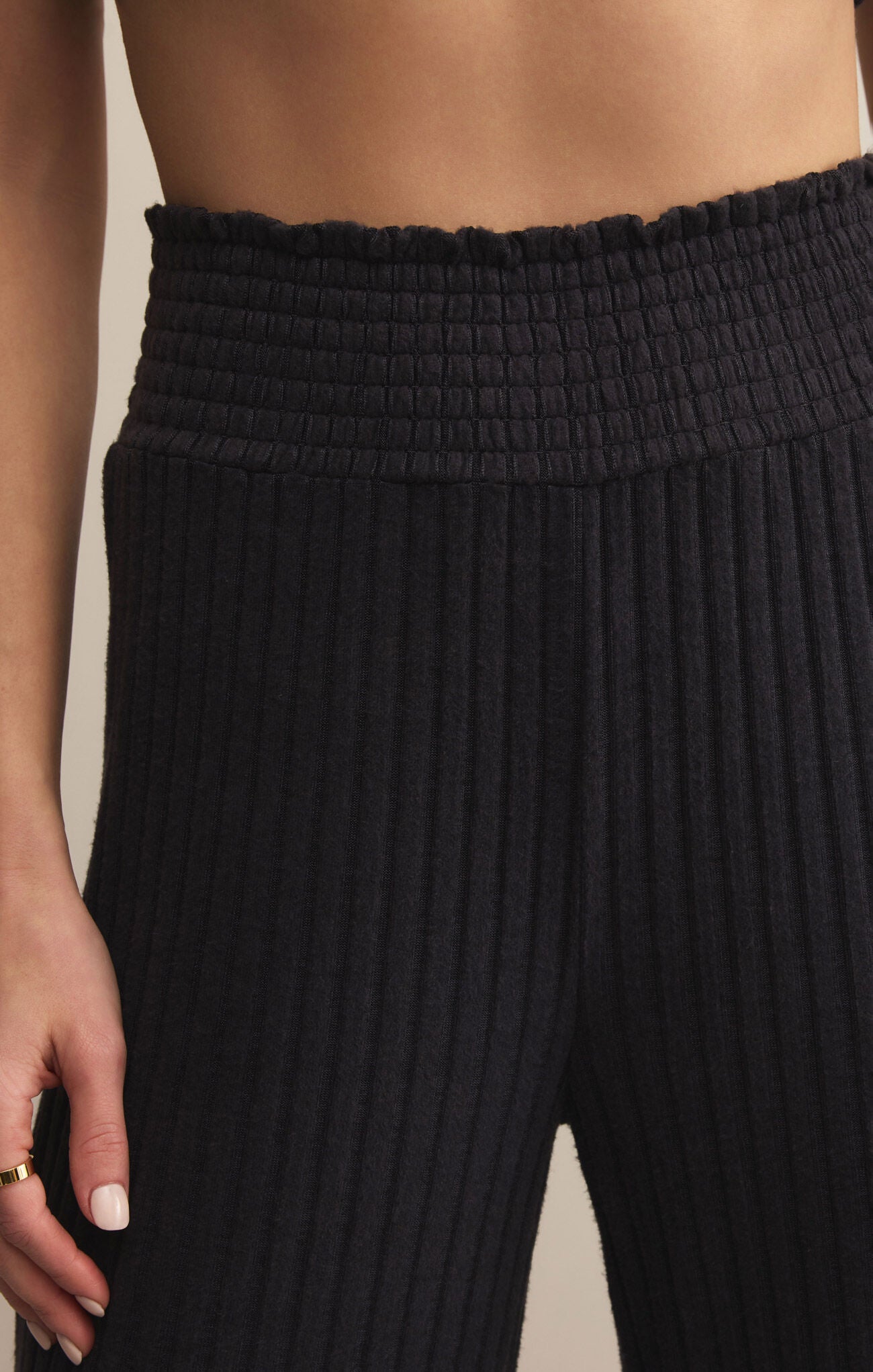 Dawn Smocked Rib Pant - Black Sand
