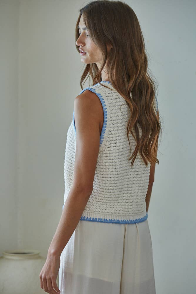 Knit Sweater Vest Top - Sky Blue