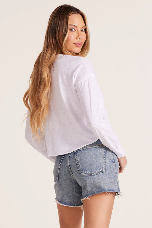 Button Front Long Sleeve Top - White
