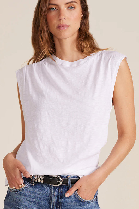 Shirred Mock Neck Tank - White