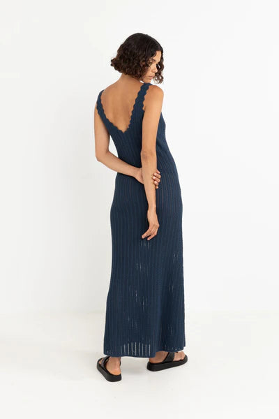 Scallop Knit Maxi Dress - Navy