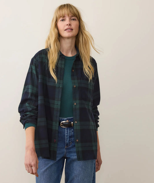 Jane Relaxed Cotton Shirt - Evergreen Plaid