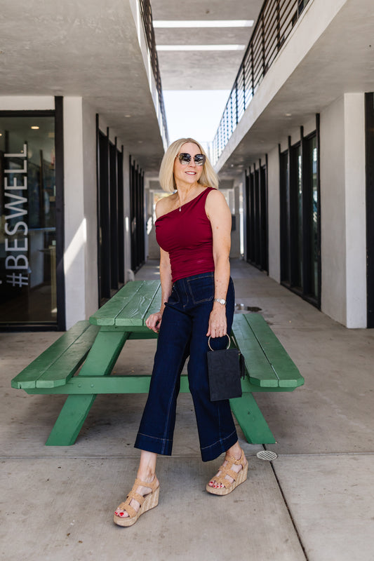 Twist Off The Shoulder Top - Dark Port