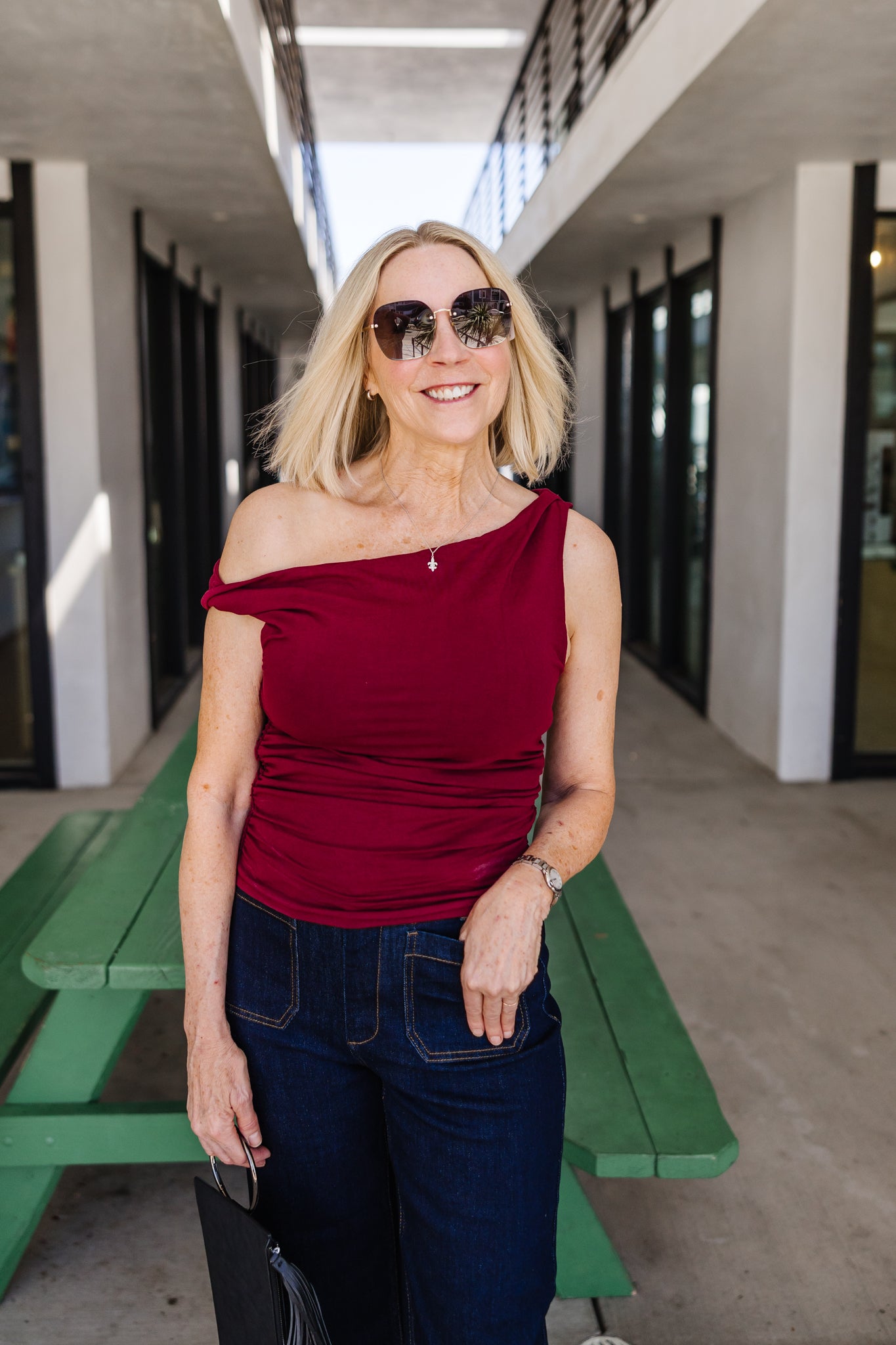 Twist Off The Shoulder Top - Dark Port
