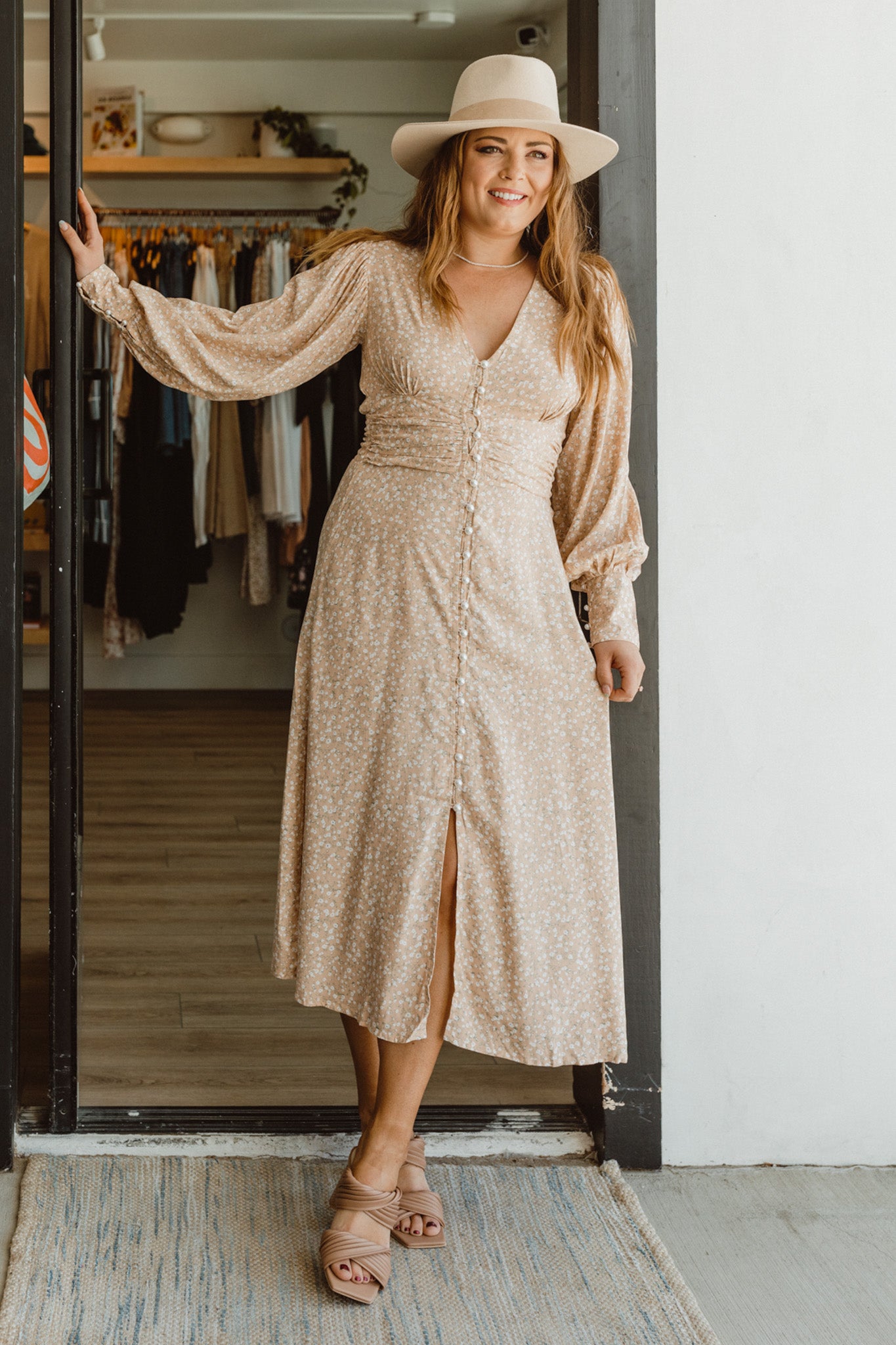 Juliette Button Down Long Sleeve Midi Dress
