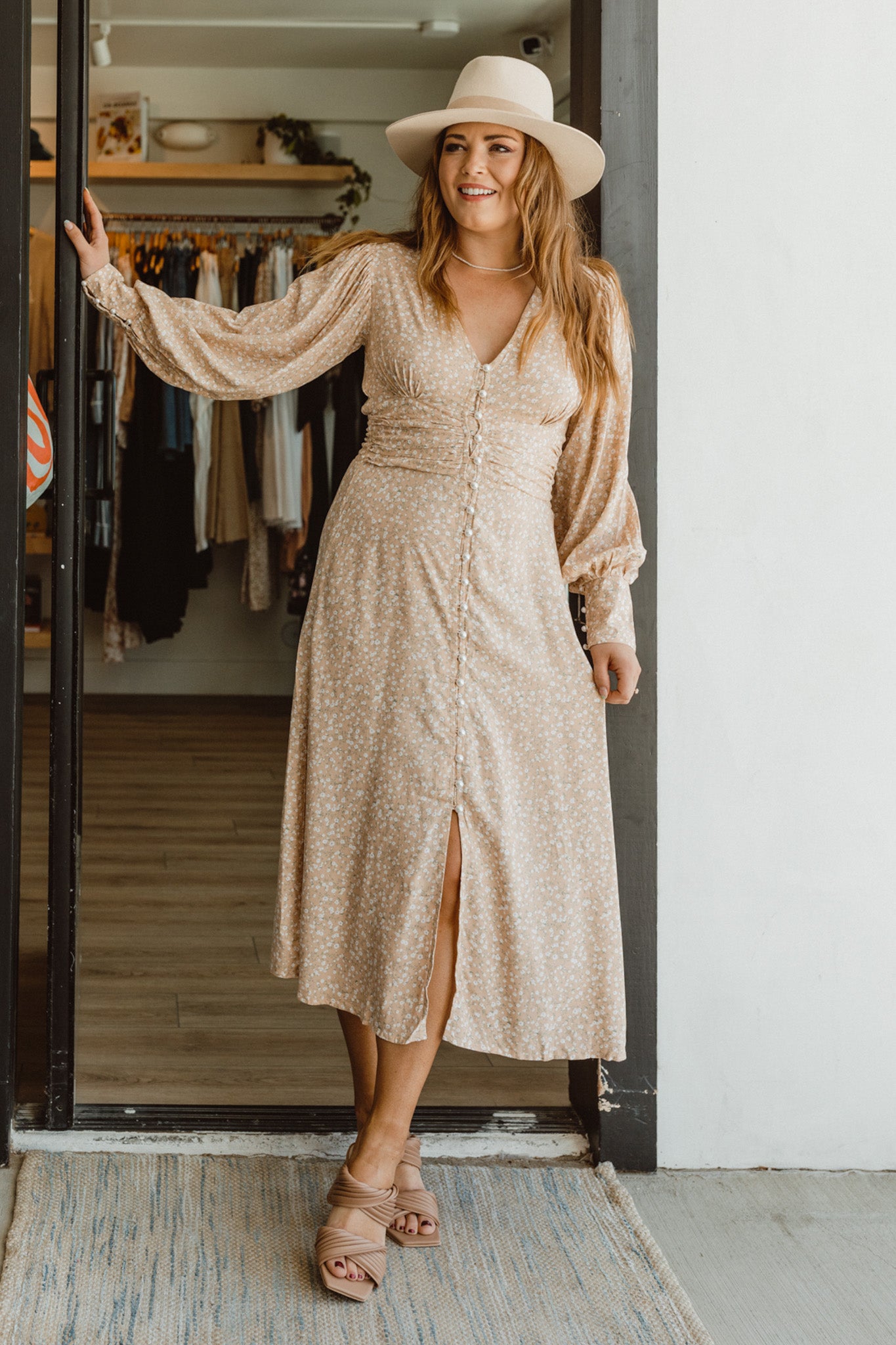 Juliette Button Down Long Sleeve Midi Dress