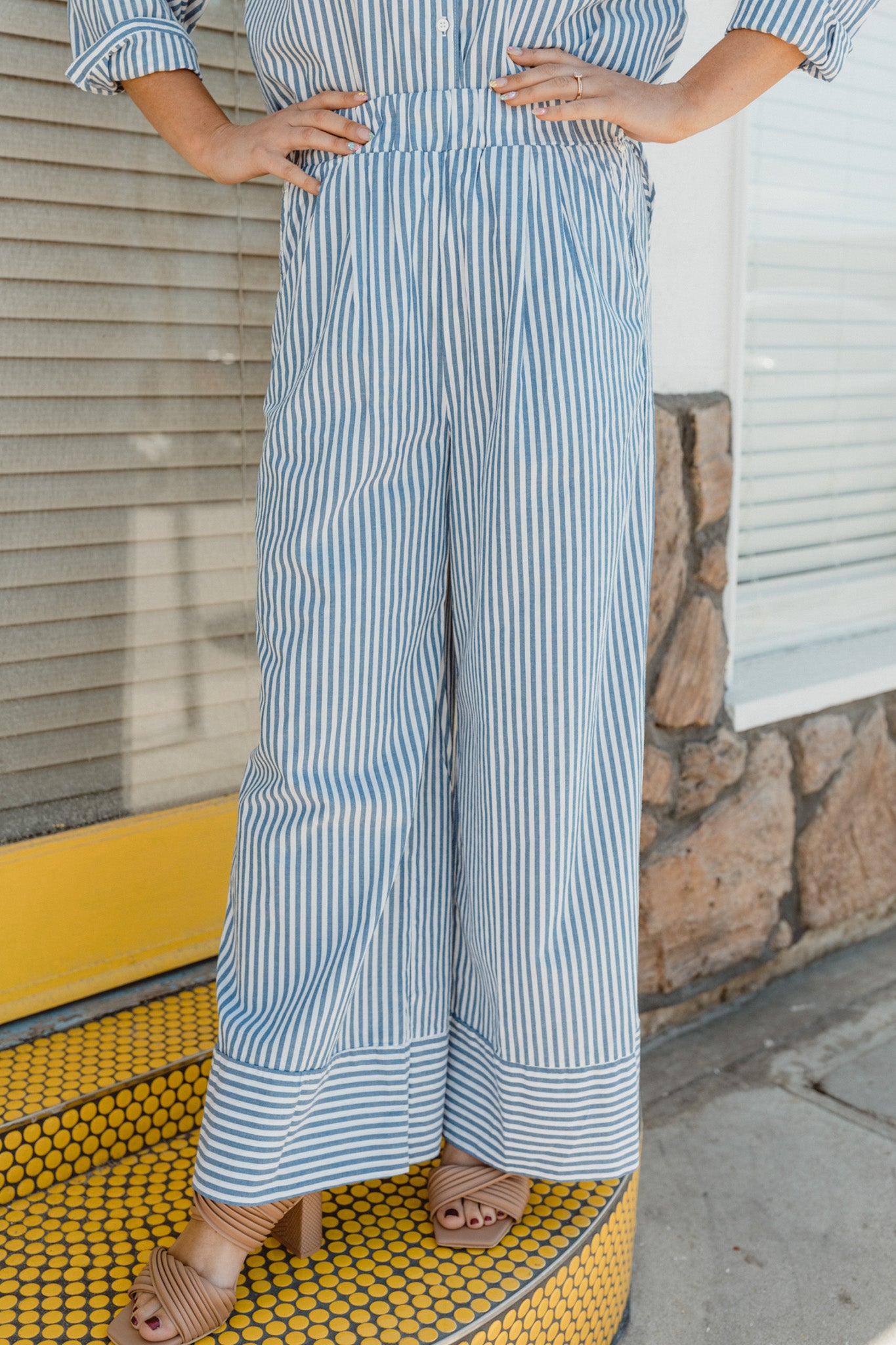 Stripe Poplin Wide Leg Pant (Denim)