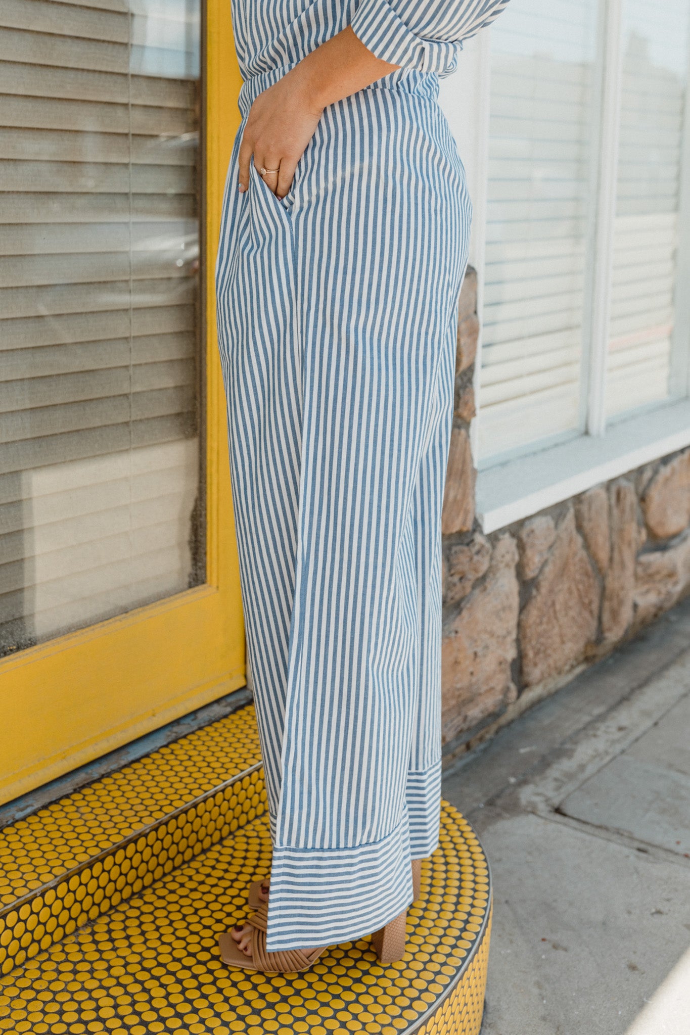 Stripe Poplin Wide Leg Pant (Denim)
