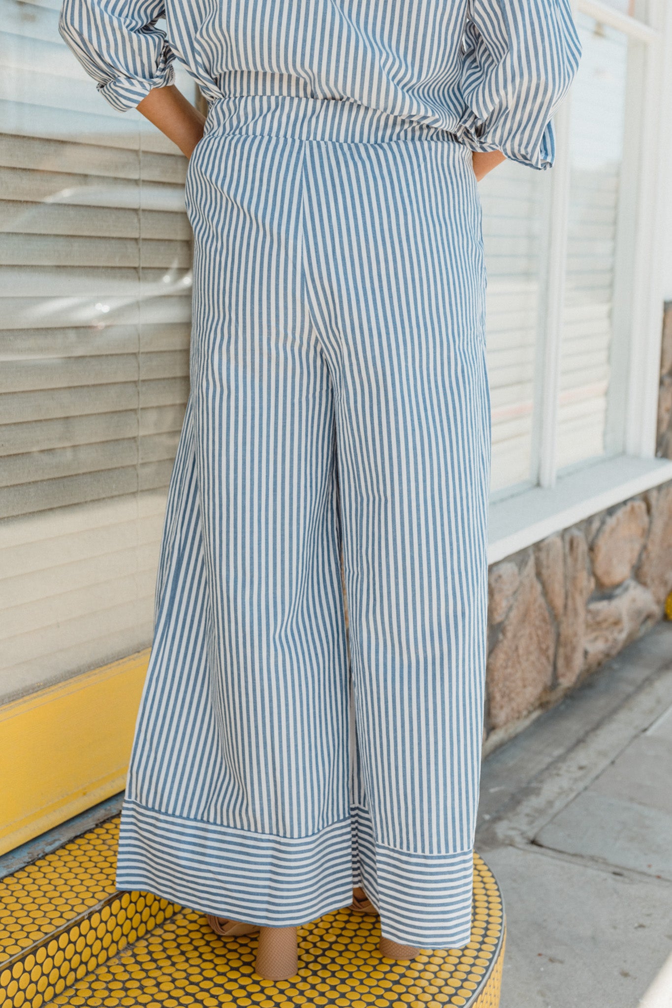 Stripe Poplin Wide Leg Pant (Denim)
