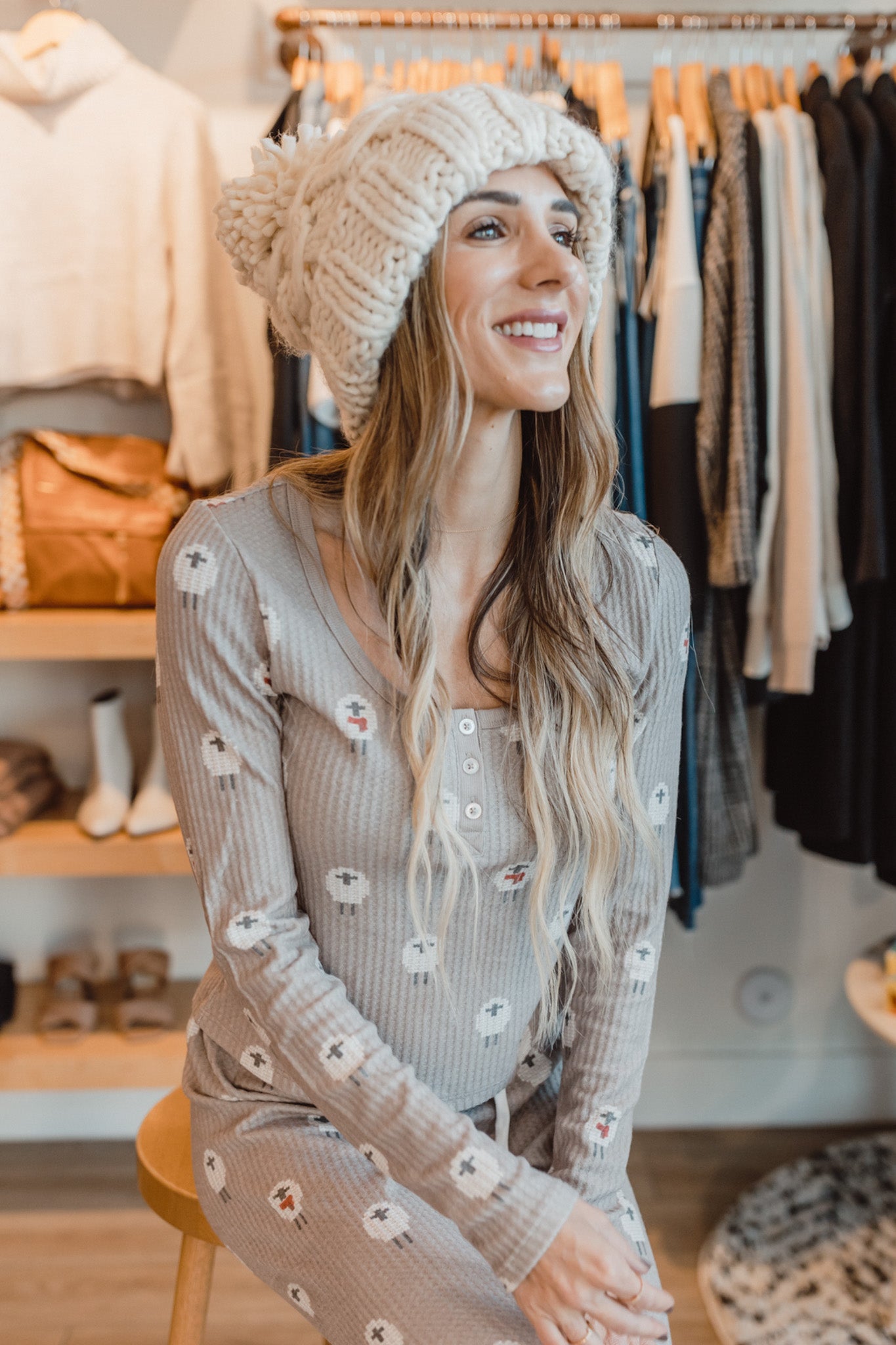 Fireside Sheep Long Sleeve Top (Burlap)