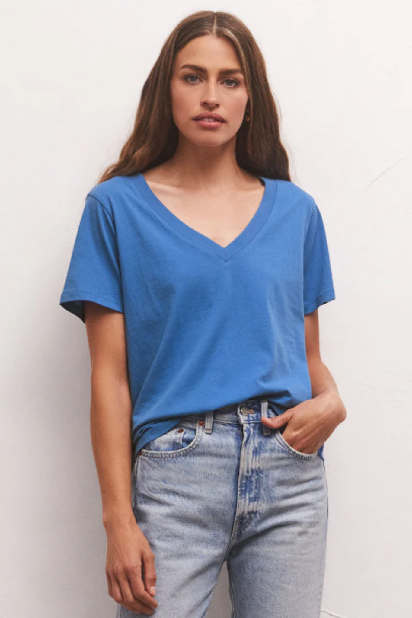 Girlfriend V-Neck Tee (Federal Blue)