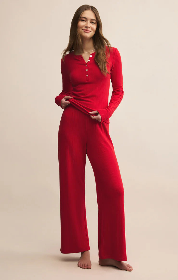 Holly Pointelle LS Top - Festive Red