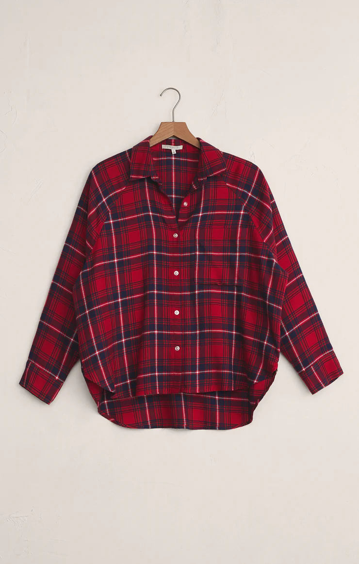 River Plaid Button Up - Haute Red