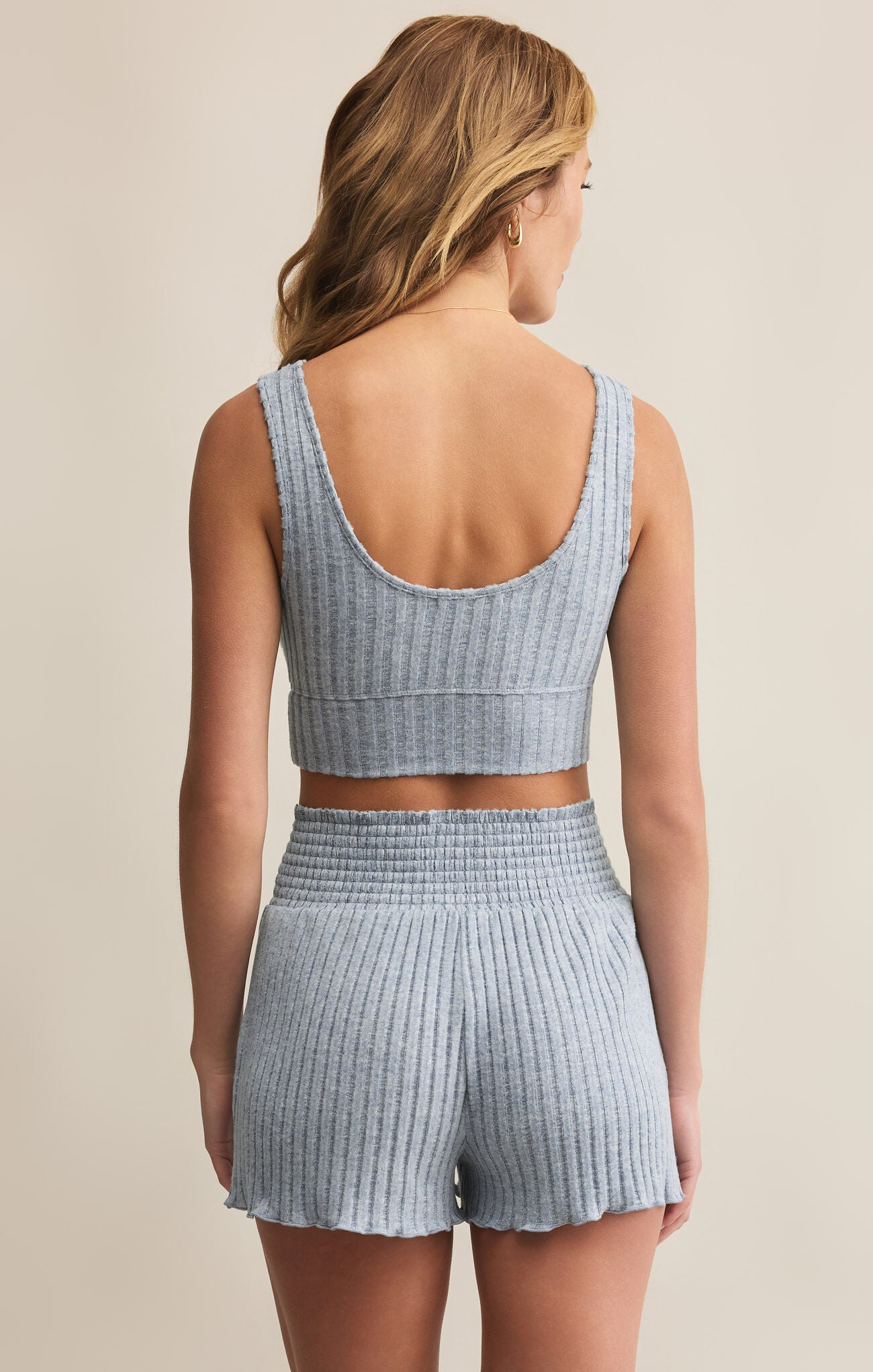 Zoe Rib Tank Bra - Light Denim