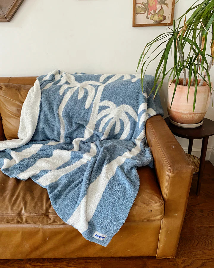 Dancing Palms Plush Throw - Chambray
