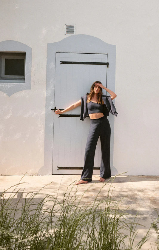 Dawn Smocked Rib Pant - Black Sand