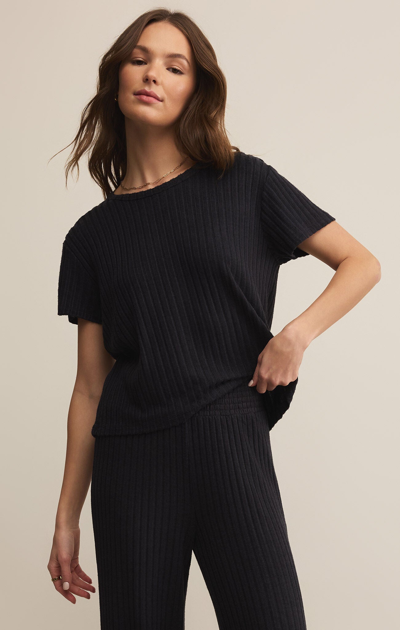 Kara Rib Tee - Black Sand