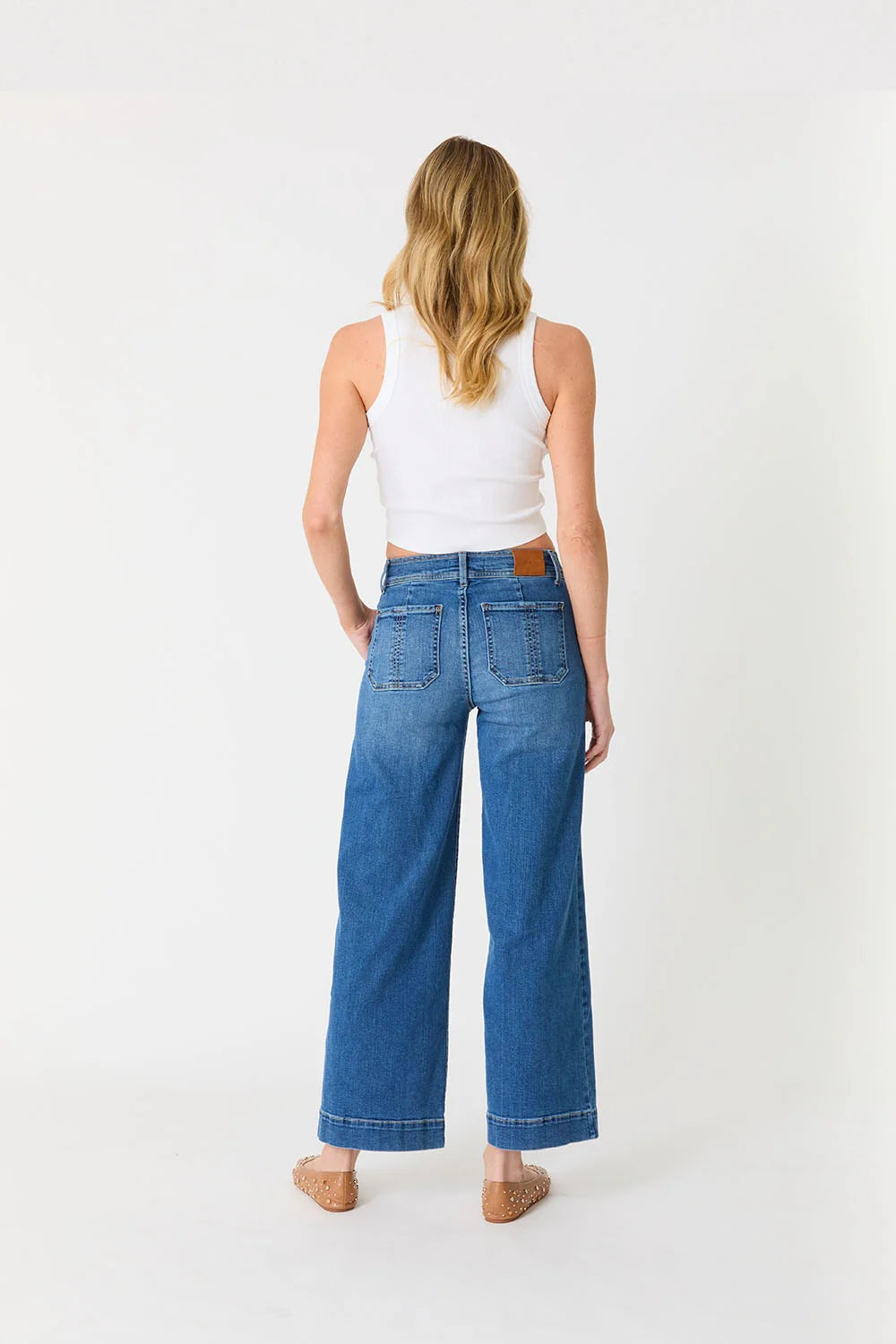 Camille Exposed Button Wide Leg Jean - Blue Story