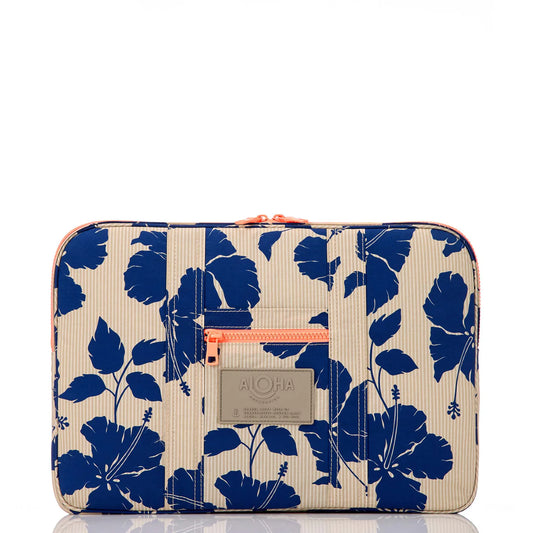Floral-patterned pouch with a visible brand logo on a white background