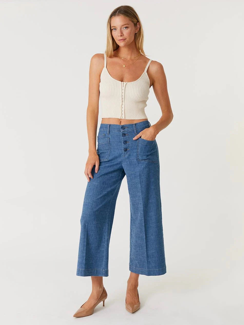 Sophia Exposed Button Wide Leg Pant - Sundance Sky