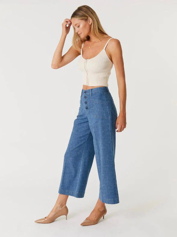 Sophia Exposed Button Wide Leg Pant - Sundance Sky