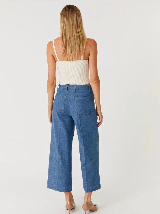 Sophia Exposed Button Wide Leg Pant - Sundance Sky