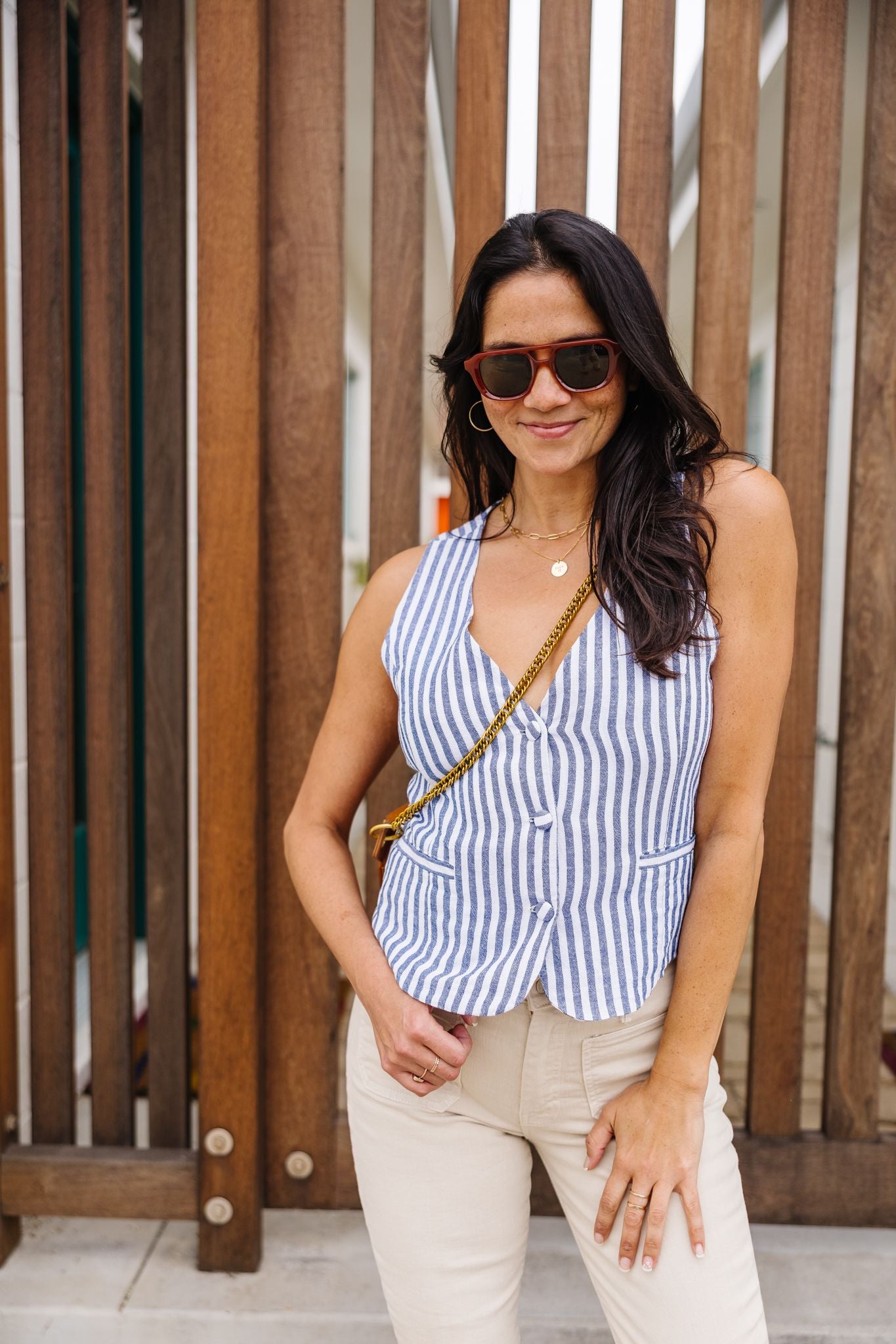Dellis Vest - Ink Blue Stripe