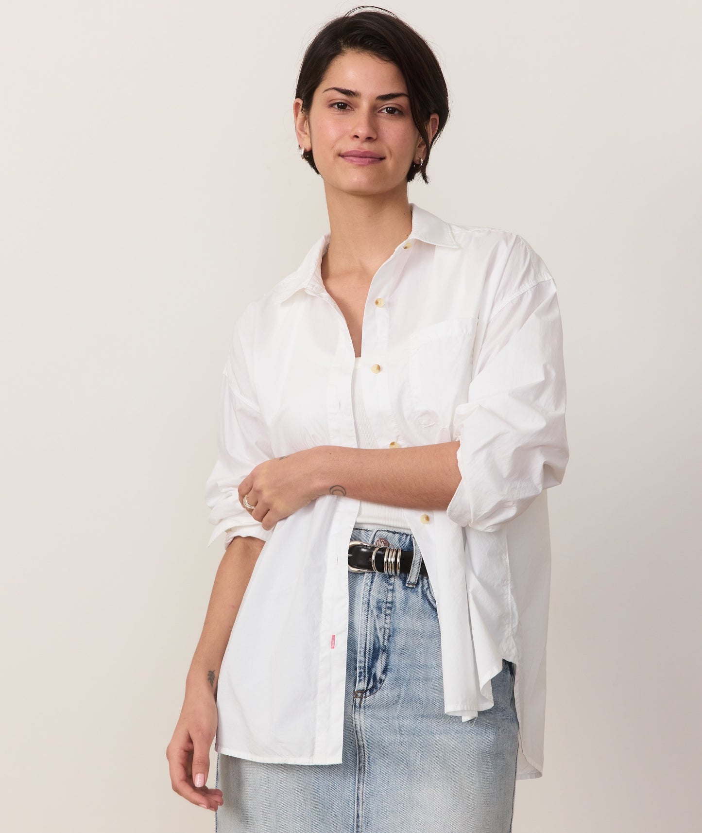 Cali Poplin Oversized Shirt - White