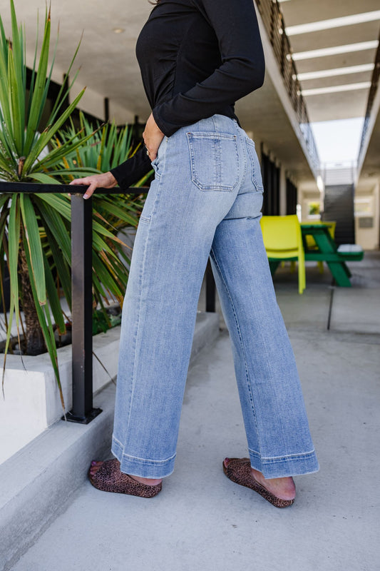 Camille Exposed Button Wide Leg Jean - Blue Story