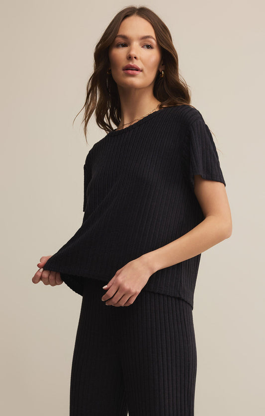 Kara Rib Tee - Black Sand
