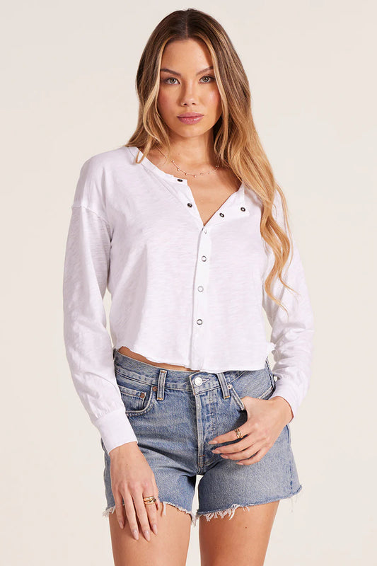 Button Front Long Sleeve Top - White