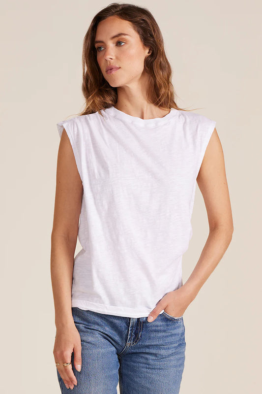 Shirred Mock Neck Tank - White