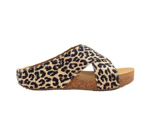 Ablette Linen Criss Cross Sandal - Leopard