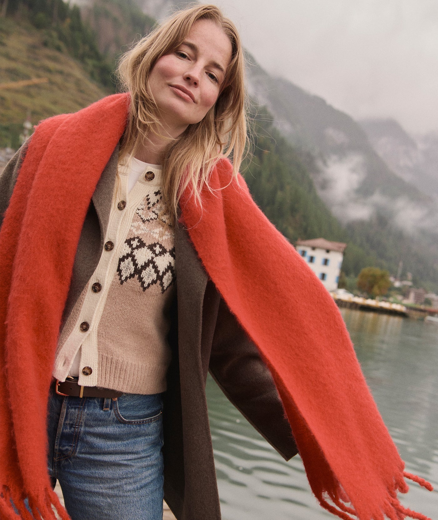 Brushed Blanket Scarf- Cherry Red