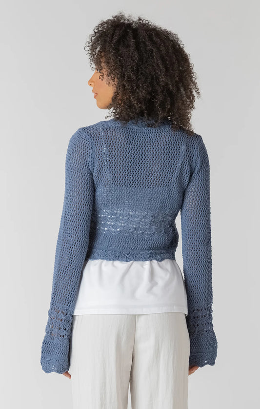 Tie Front Crochet Cardigan - Indigo