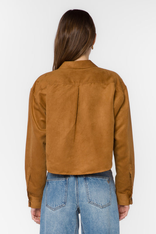 Enya Microsuede Crop Shirt - Brandy