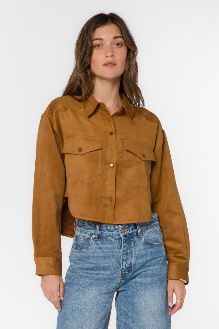 Enya Microsuede Crop Shirt - Brandy