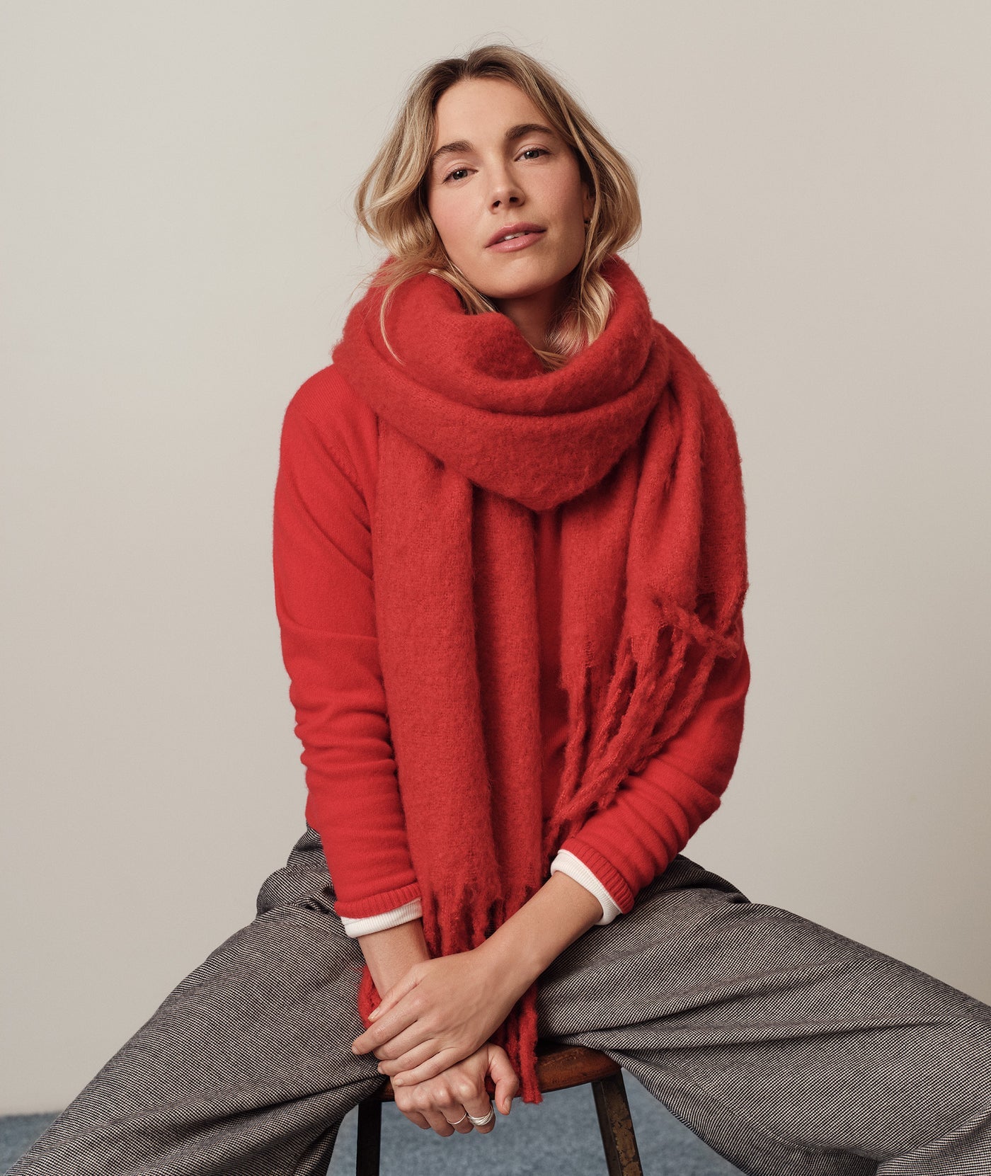 Brushed Blanket Scarf- Cherry Red