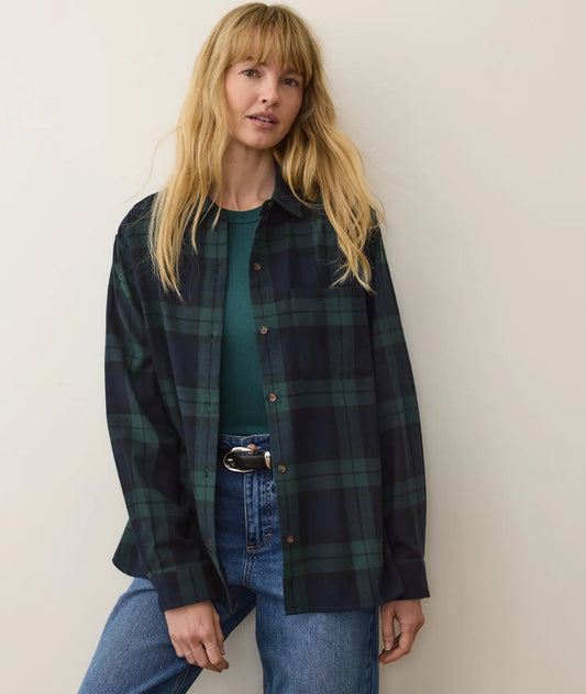 Jane Relaxed Cotton Shirt - Evergreen Plaid