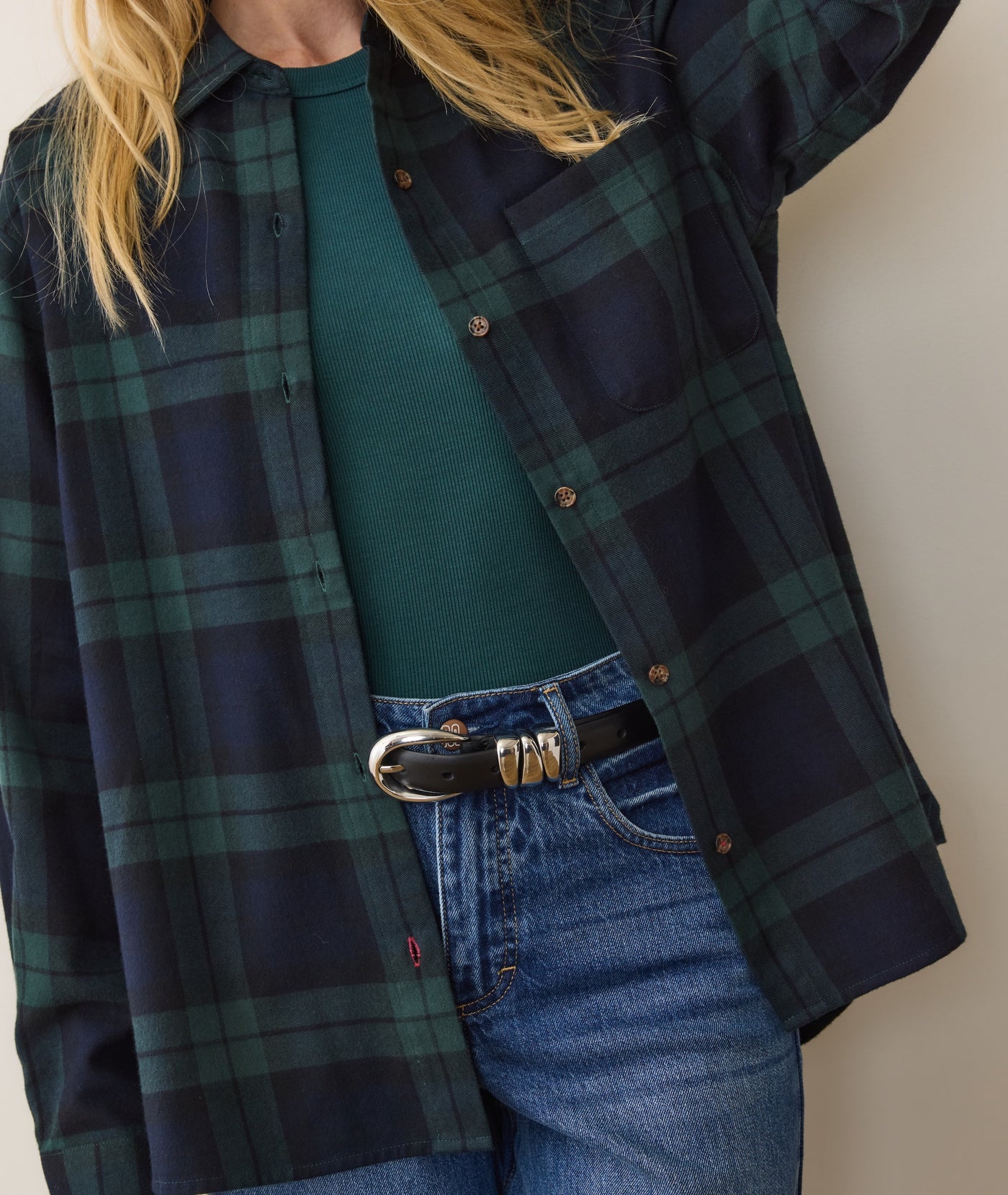 Jane Relaxed Cotton Shirt - Evergreen Plaid