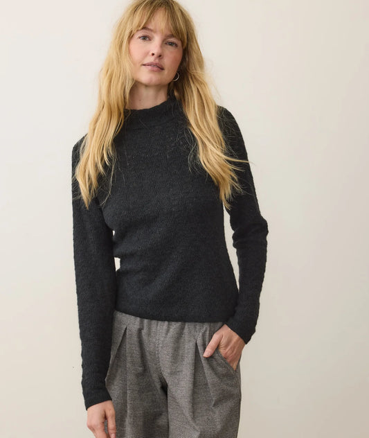 Lucia Pointelle Mock Neck Sweater - Black