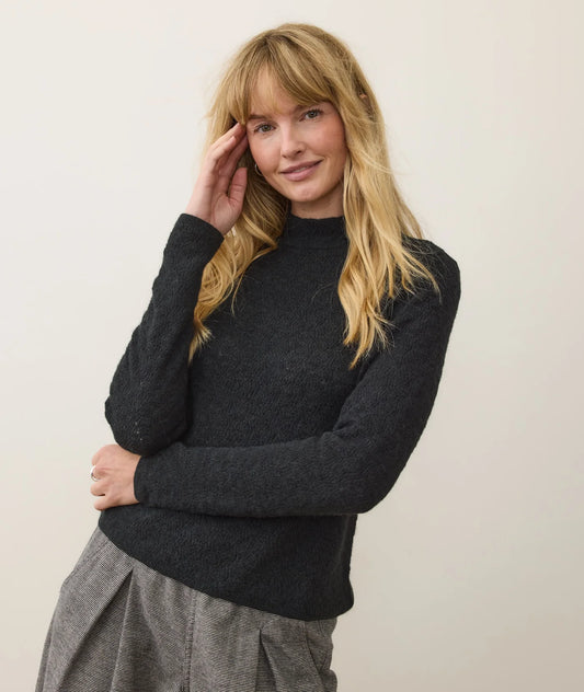 Lucia Pointelle Mock Neck Sweater - Black
