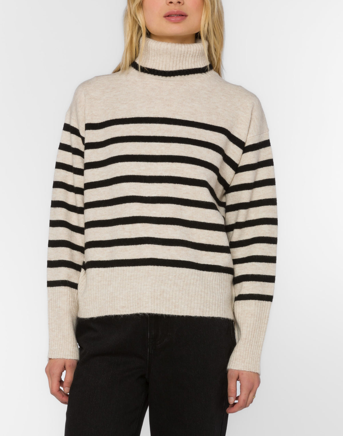Parley Long Sleeve Turtle Neck - Ivory/Black