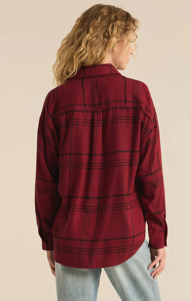 River Plaid Button Up - Red Dahlia