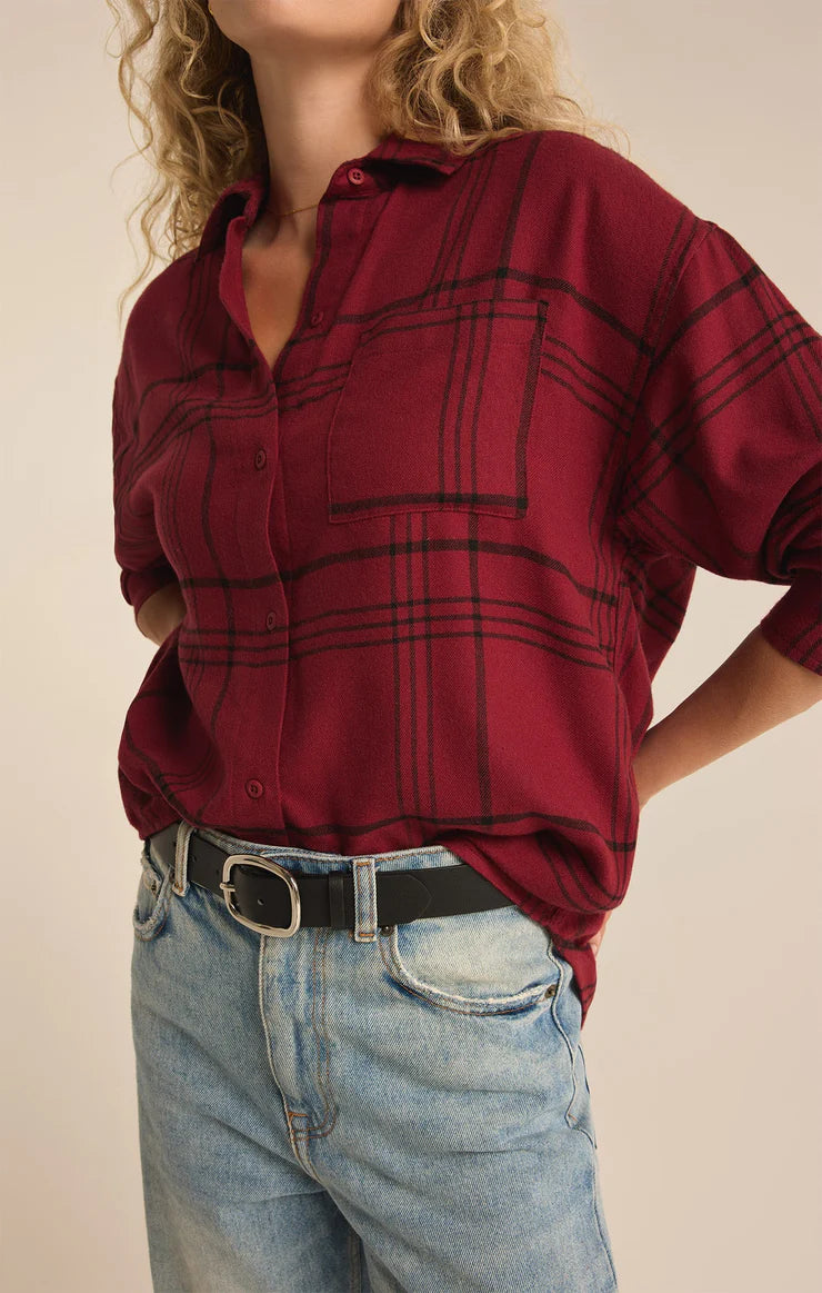River Plaid Button Up - Red Dahlia