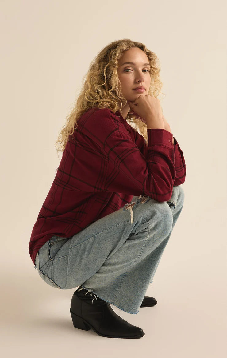 River Plaid Button Up - Red Dahlia