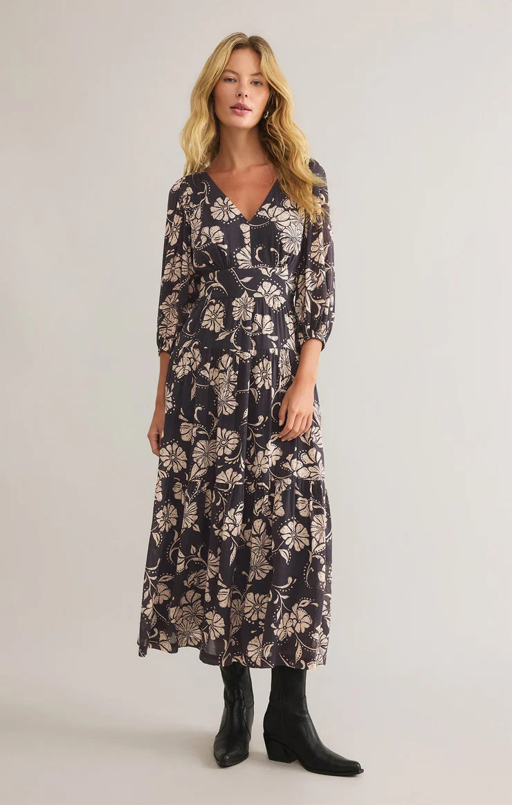 Adelina Ari Floral Midi Dress - Parchment