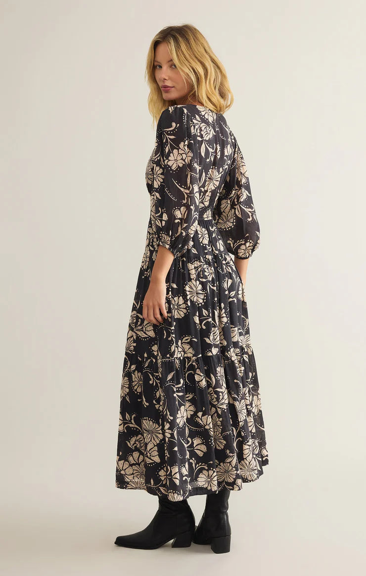 Adelina Ari Floral Midi Dress - Parchment