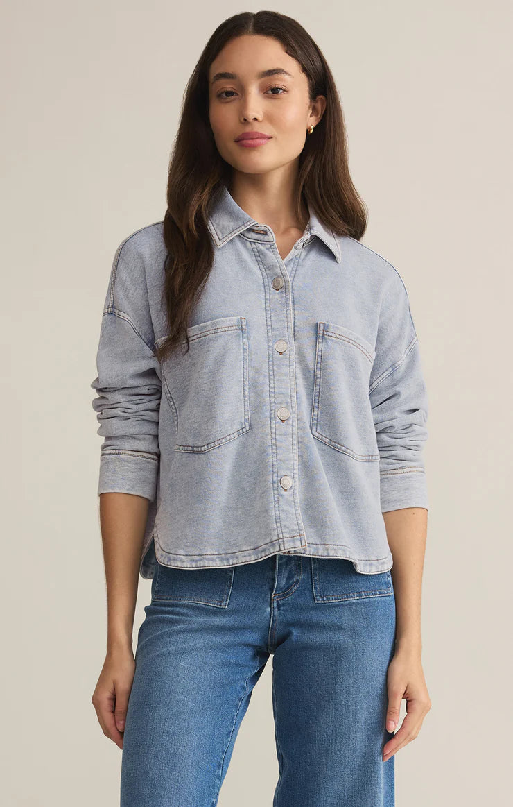 All Day Cropped Knit Denim Jacket