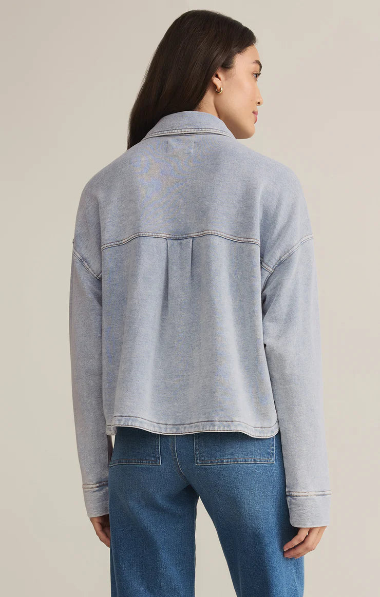 All Day Cropped Knit Denim Jacket